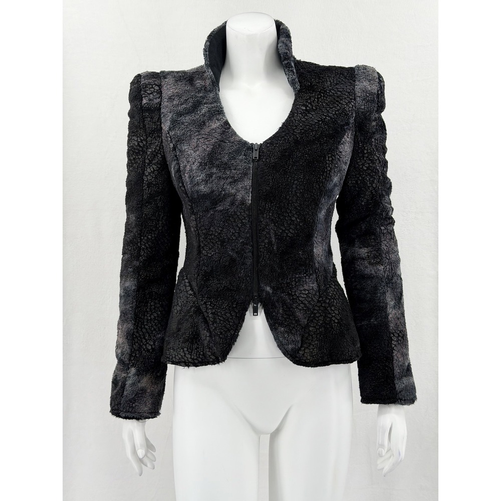 Bird by Juicy Couture Jacket Womens Small Black Emanuelle Python Print Edgy Y2K